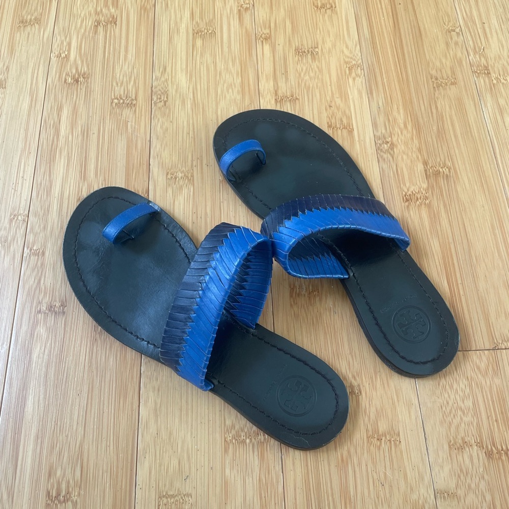Tory Burch blue woven sandals